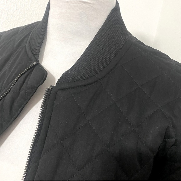 Zara Black Diamond Quilted Bomber Jacket with Pockets Full Zip Unique Y2K EUC - Picture 4 of 13